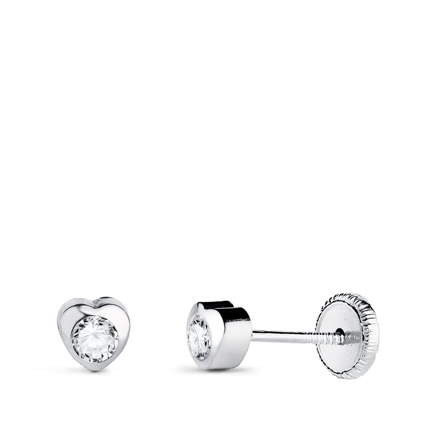 18K PENDIENTES ORO BLANCO CORAZON CON CIRCONITA. MEDIDA: 4 X 4 MM CIERRE TUERCA