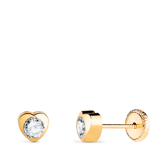 Pendientes Chaton Corazon con Circonita. Medida: 5 x 5 mm Cierre Tuerca de oro amarillo 18K