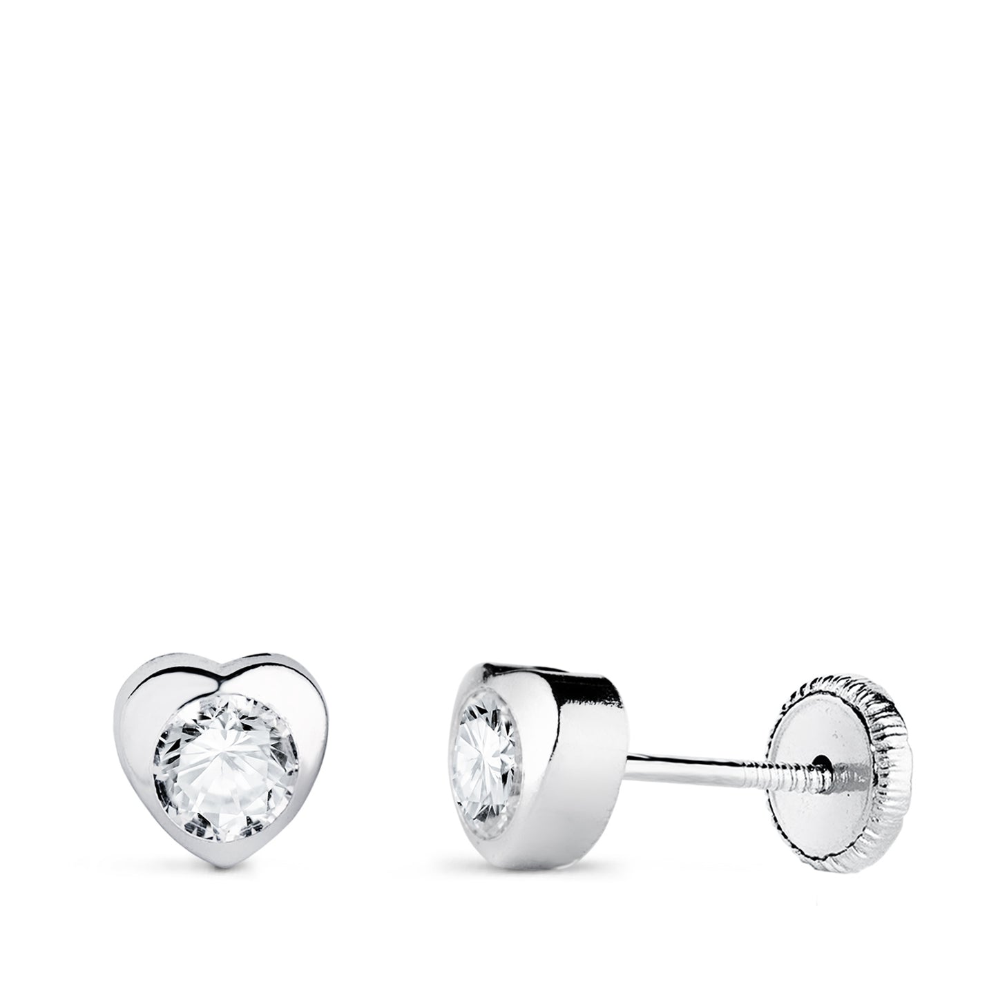 18K PENDIENTES ORO BLANCO CORAZON CON CIRCONITA. MEDIDA: 5 X 5 MM CIERRE TUERCA