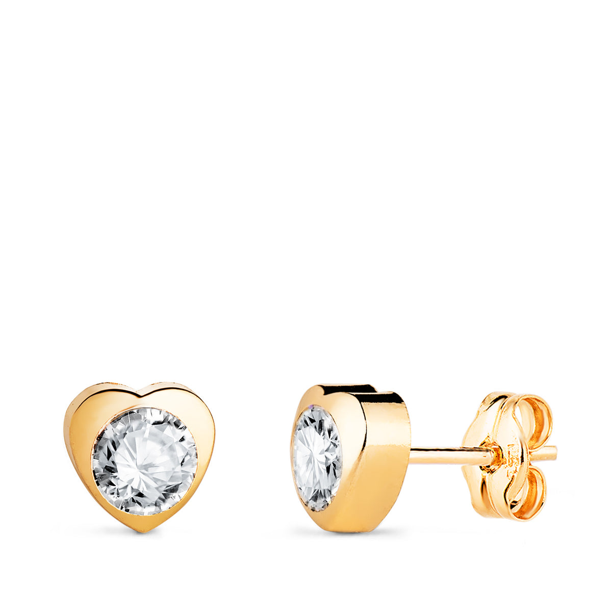 Pendientes Chaton Corazon con Circonita. Medida: 6 x 6 mm de oro amarillo 18K