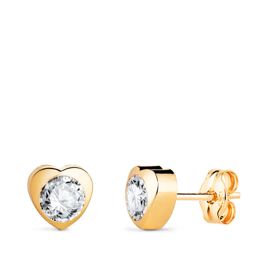 Pendientes Chaton Corazon con Circonita. Medida: 6 x 6 mm de oro amarillo 18K