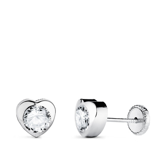 18K PENDIENTES ORO BLANCO CORAZON CON CIRCONITA. MEDIDA: 6 X 6 MM CIERRE TUERCA