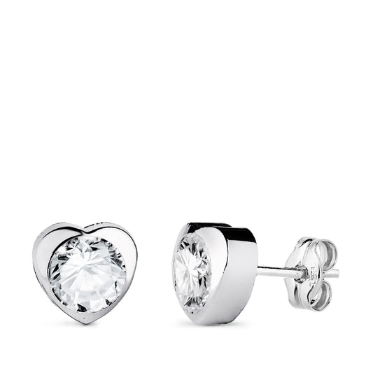 18K PENDIENTES ORO BLANCO CHATON CORAZON CON CIRCONITA. MEDIDA: 7,5 X 7,5 MM CIERRE PRESION