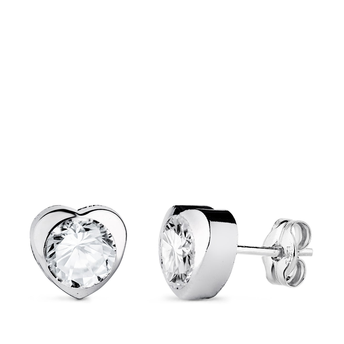 18K PENDIENTES ORO BLANCO CHATON CORAZON CON CIRCONITA. MEDIDA: 7,5 X 7,5 MM CIERRE PRESION