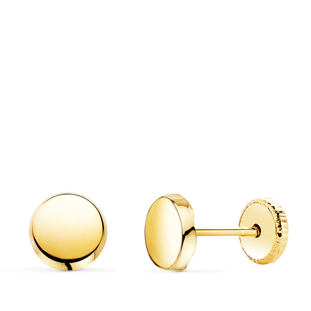 Pendientes Redondos Brillo 5,5 mm. Cierre Tuerca de oro amarillo 18K