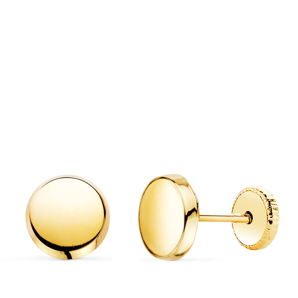 Pendientes Redondos Brillo 6,5 mm. Cierre Tuerca de oro amarillo 18K
