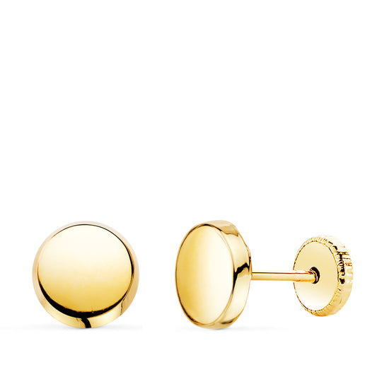 Pendientes Redondos Brillo 6,5 mm. Cierre Tuerca de oro amarillo 18K