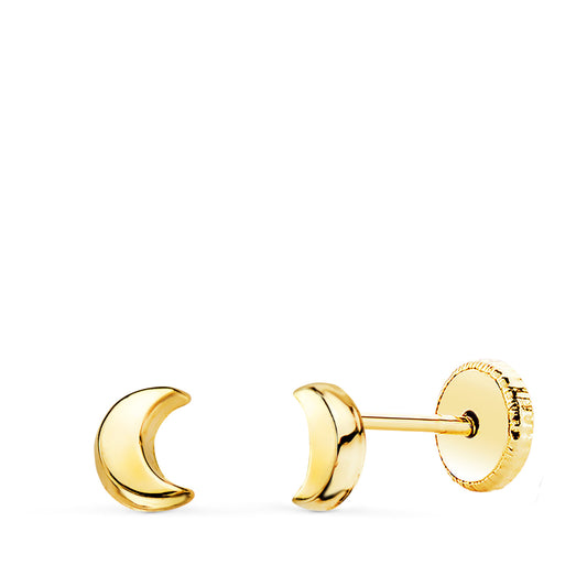 Pendientes Luna Lisa 6,5 x 5 mm Cierre Tuerca de oro amarillo 18K
