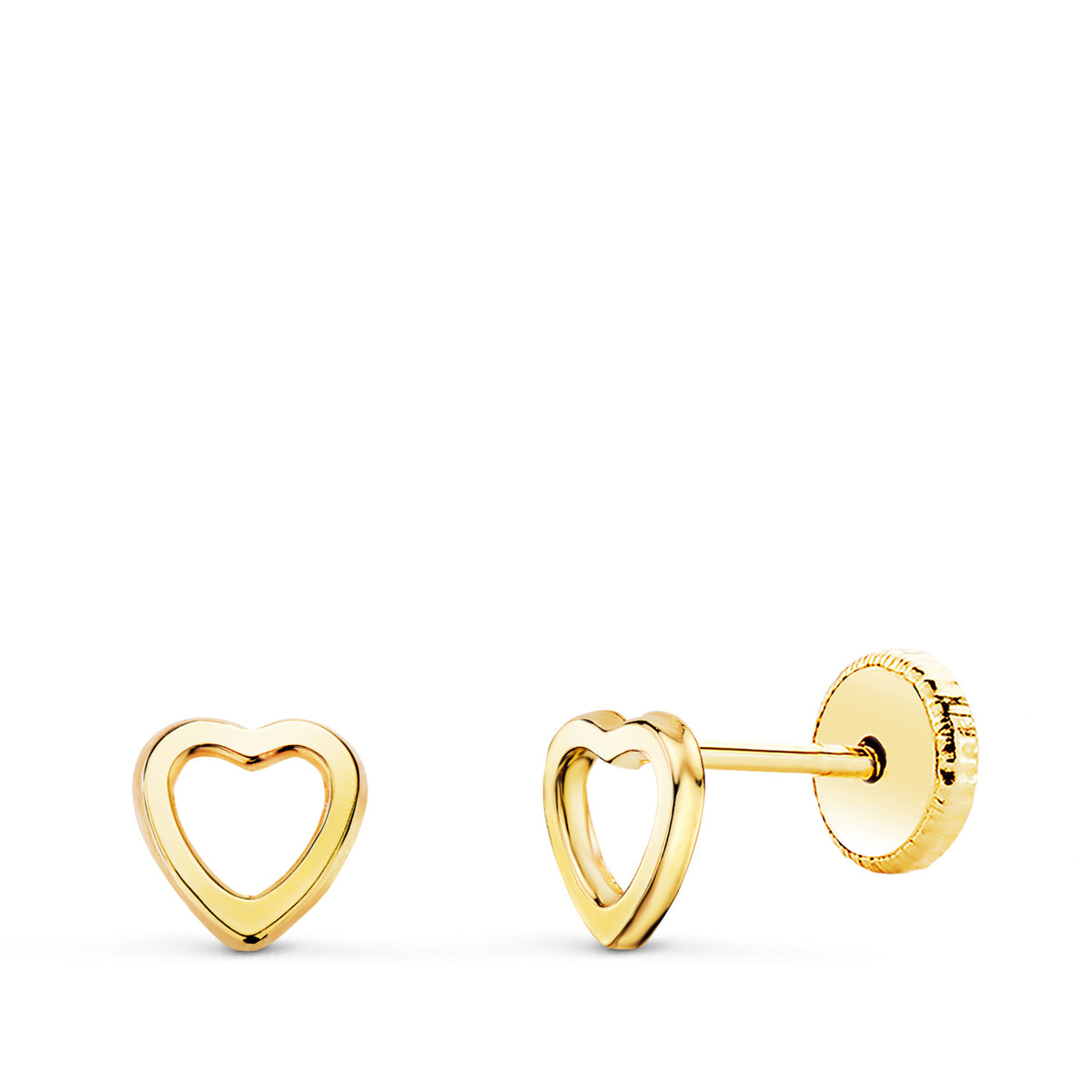 Pendientes Corazon Calado 5 x 5 mm. Cierre Tuerca de oro amarillo 18K