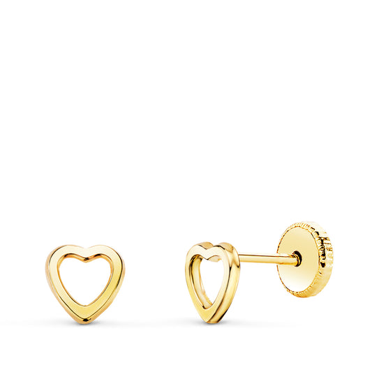 Pendientes Corazon Calado 5 x 5 mm. Cierre Tuerca de oro amarillo 18K