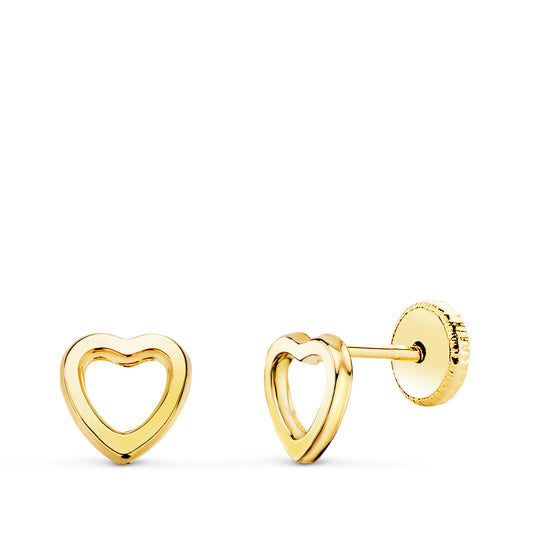 18K PENDIENTES ORO AMARILLO CORAZON CALADO 6X6 MM. CIERRE TUERCA