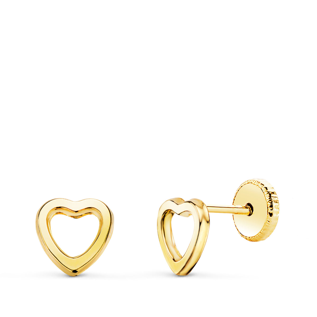Pendientes Corazon Calado 6 x 6 mm. Cierre Tuerca de oro amarillo 18K