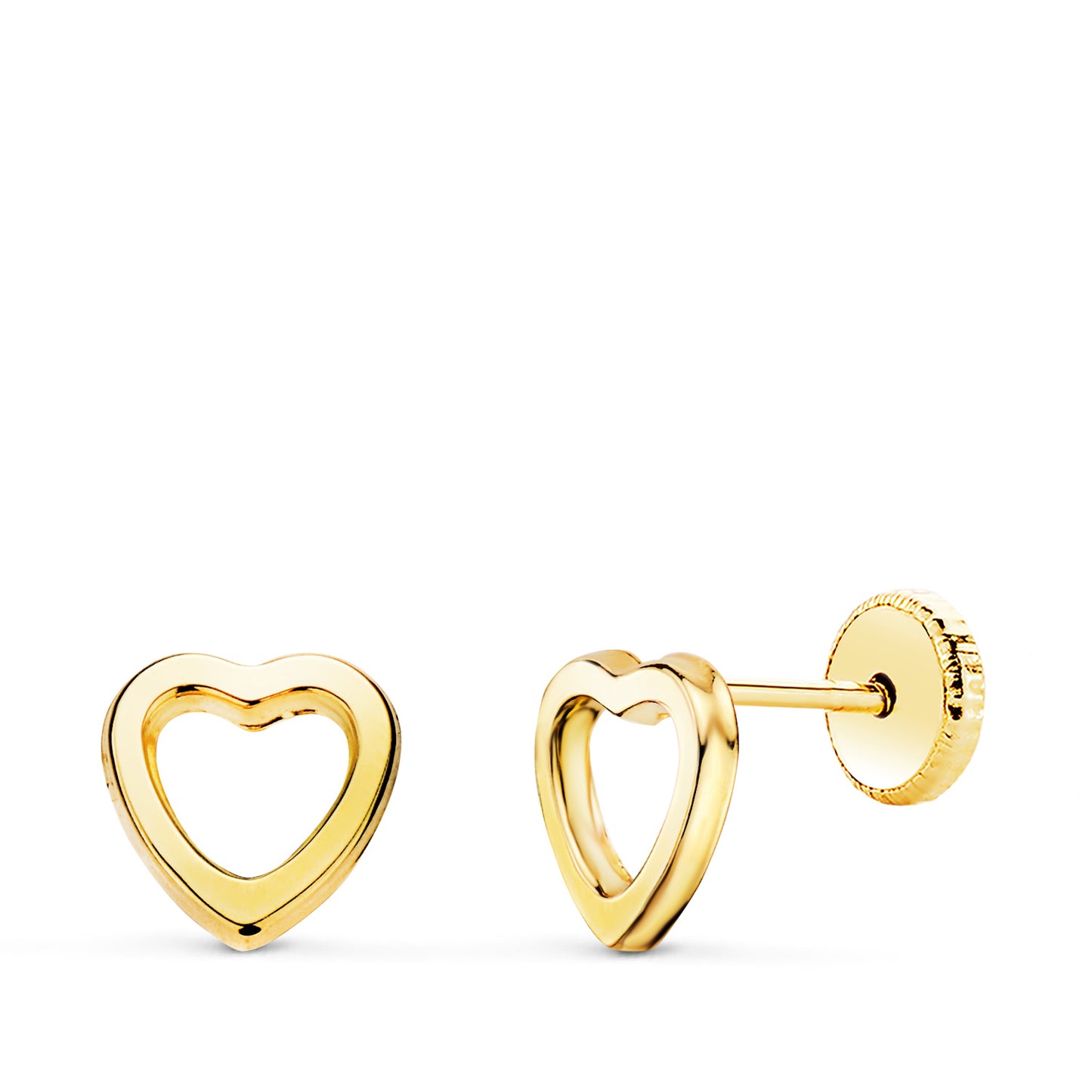 18K PENDIENTES ORO AMARILLO CORAZON CALADO 7X7 MM. CIERRE TUERCA