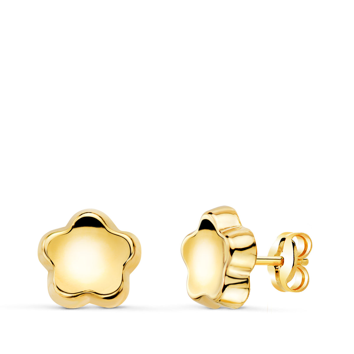 Pendientes Flor Concavo en Brillo 7,5 x 7,5 mm. de oro amarillo 18K