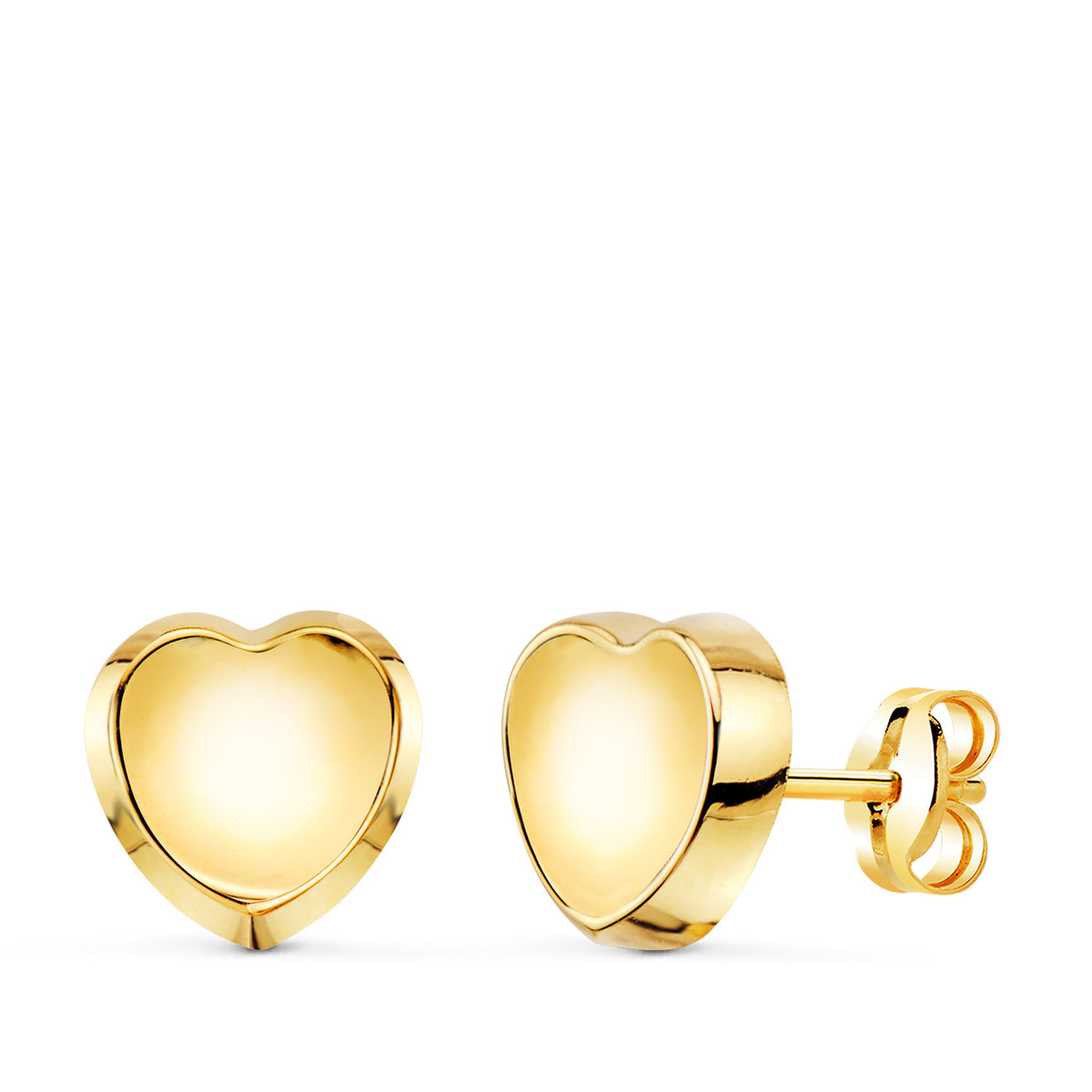 Pendientes Corazon Concavo en Brillo 8 x 8 mm. de oro amarillo 18K