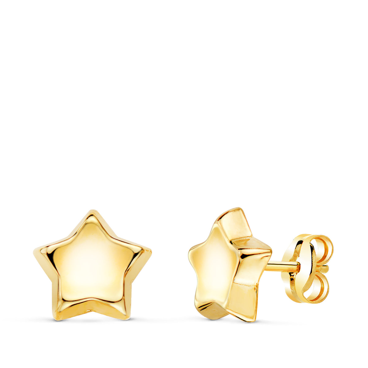 Pendientes Estrella Concavo en Brillo 8 x 8 mm. de oro amarillo 18K