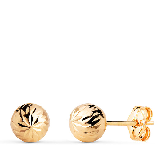 18K PENDIENTES ORO AMARILLO BOLA TALLADA HUECA. ANCHO: 6 MM. CIERRE PRESION