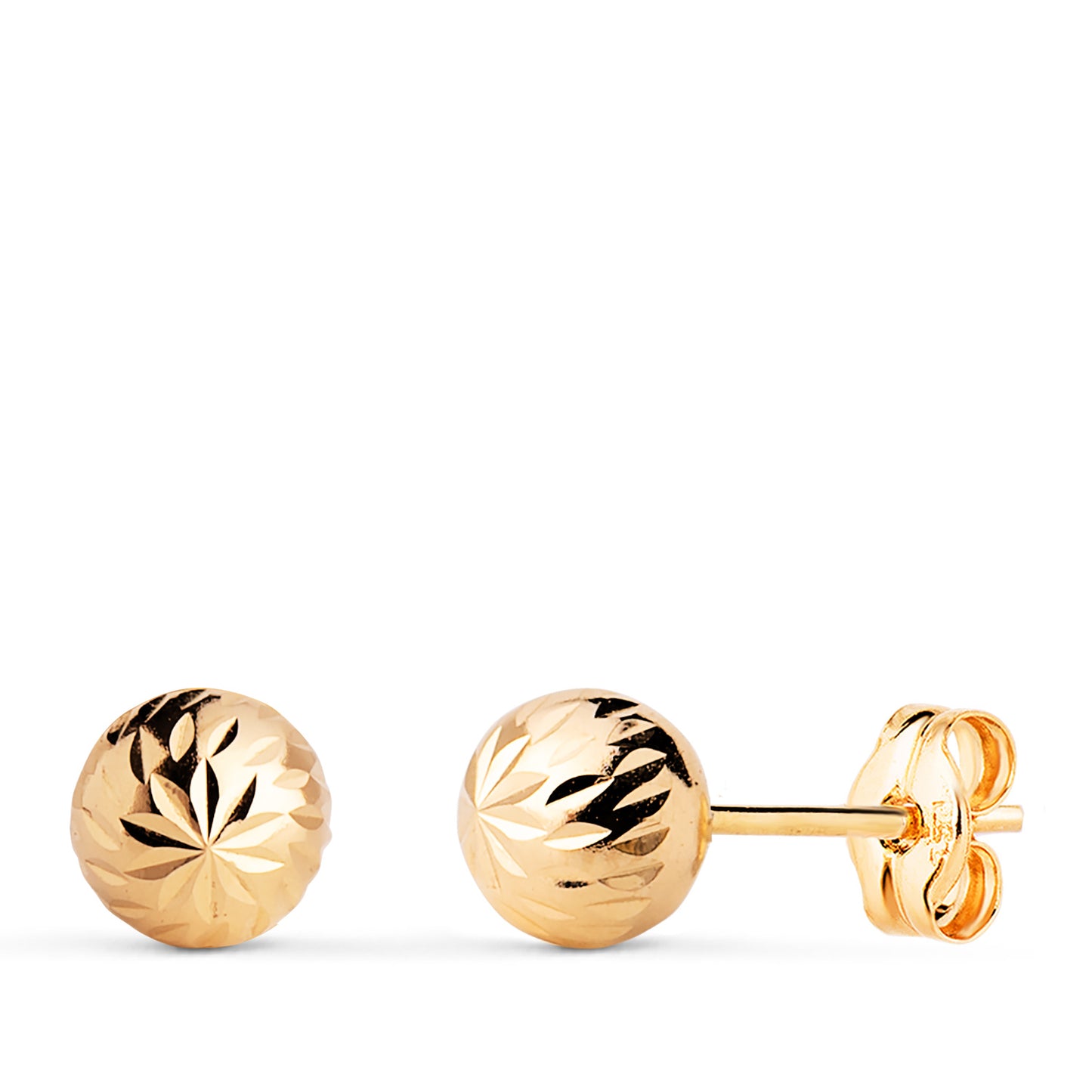 18K PENDIENTES ORO AMARILLO BOLA TALLADA HUECA. ANCHO: 6 MM. CIERRE PRESION