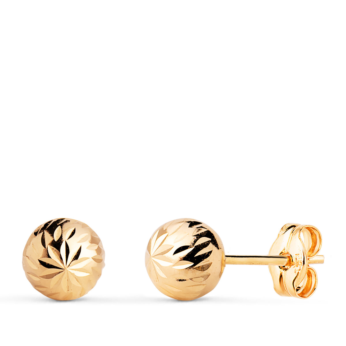 Pendientes Bola Tallada Hueca. Ancho: 6 mm. de oro amarillo 18K