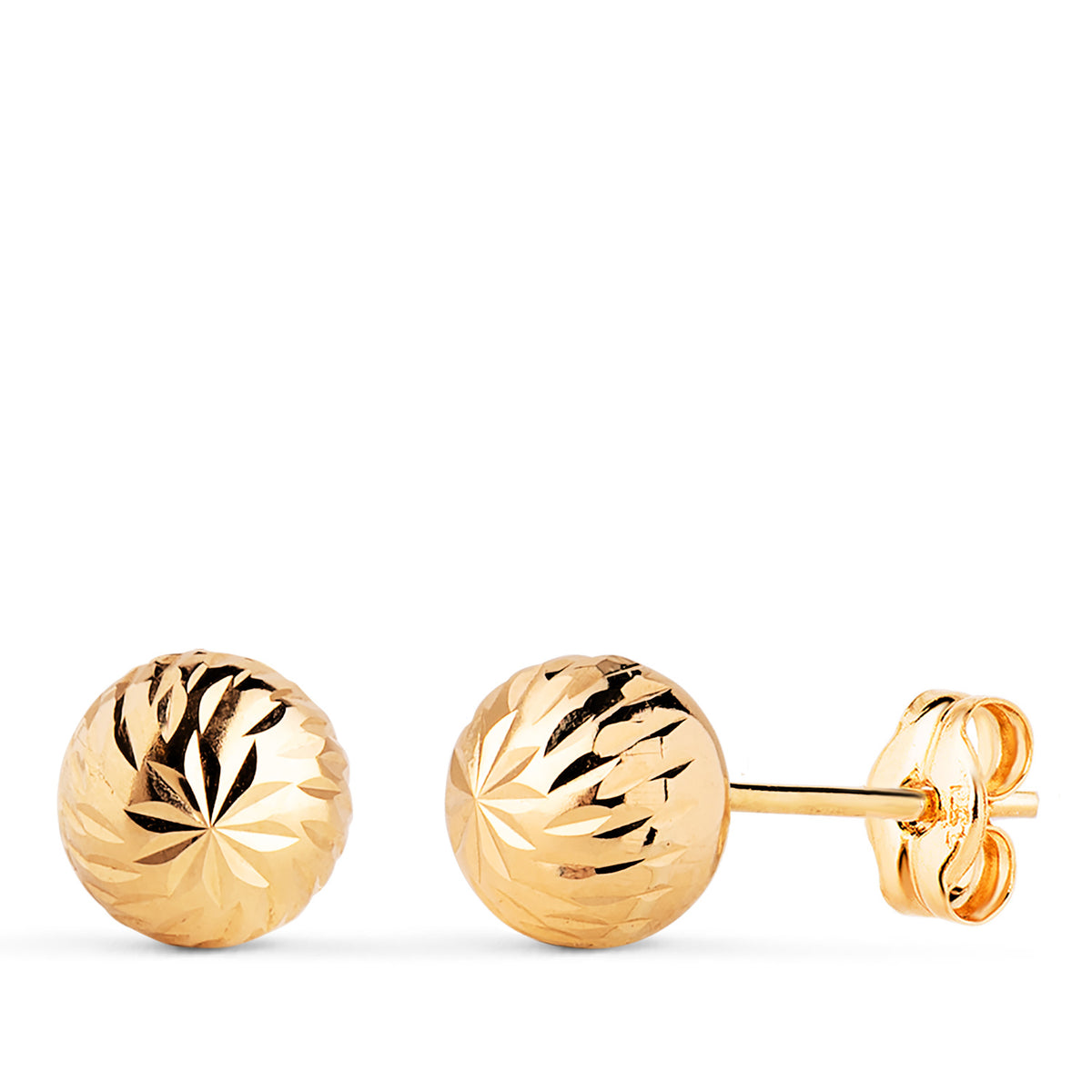 Pendientes Bola Tallada Hueca. Ancho: 7 mm. de oro amarillo 18K