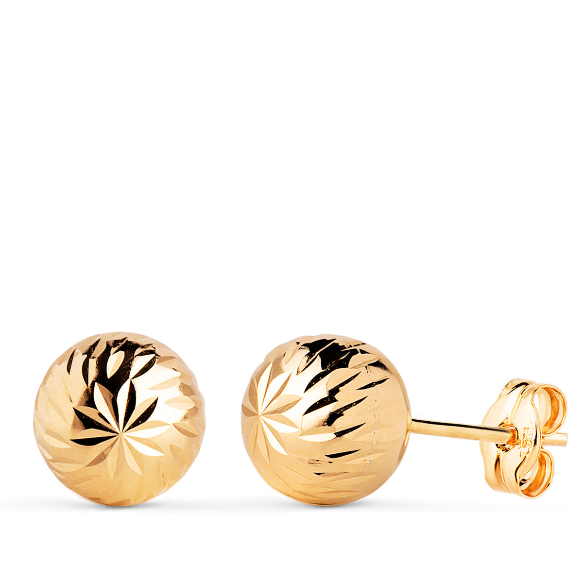 Pendientes Bola Tallada Hueca. Ancho: 8 mm. de oro amarillo 18K