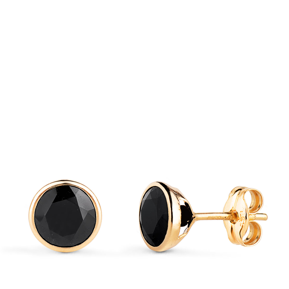 Pendientes Chaton con Circonita Negra. Ancho: 6,2 mm. de oro amarillo 18K