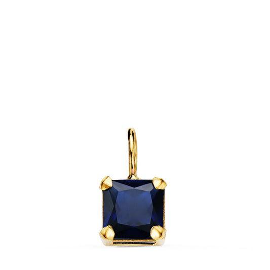 18K COLGANTE ORO AMARILLO CUADRADO CON GARRAS Y PIEDRA COLOR AZUL DE 6,5 X 6,5 MM.