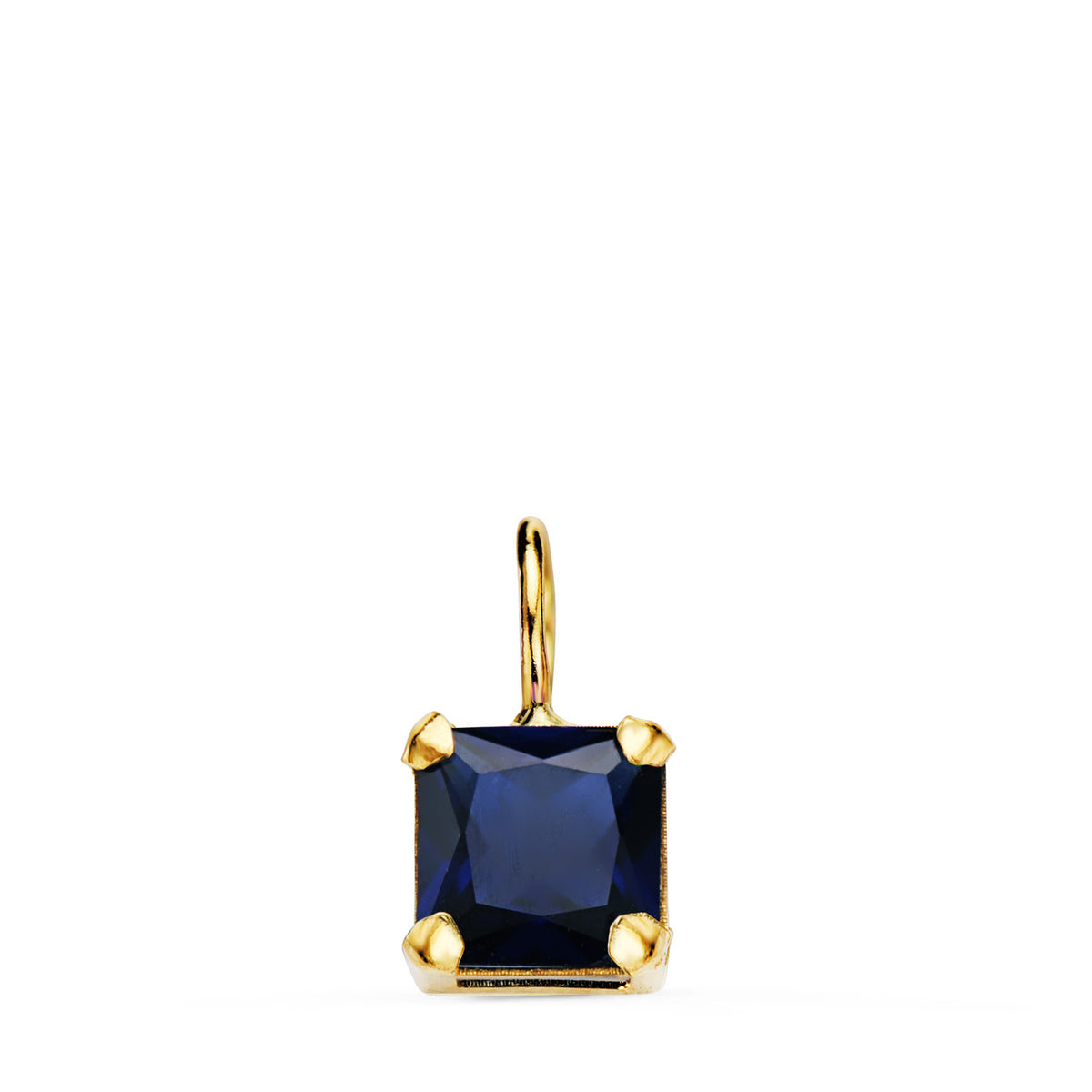 Colgante Cuadrado con Garras y Piedra Color Azul de 6,5 x 6,5 mm. de oro amarillo 18K