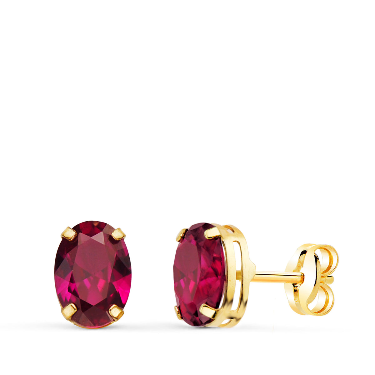 Pendientes Oval Piedra Roja 7 x 5 mm. de oro amarillo 18K
