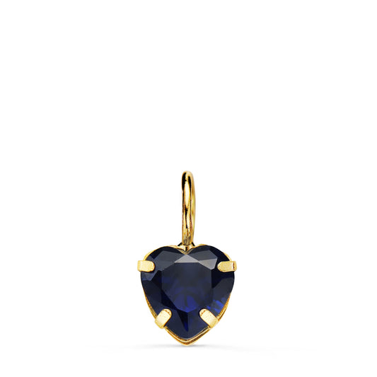 Colgante Corazon Piedra Color Azul 6 x 6 mm. de oro amarillo 18K