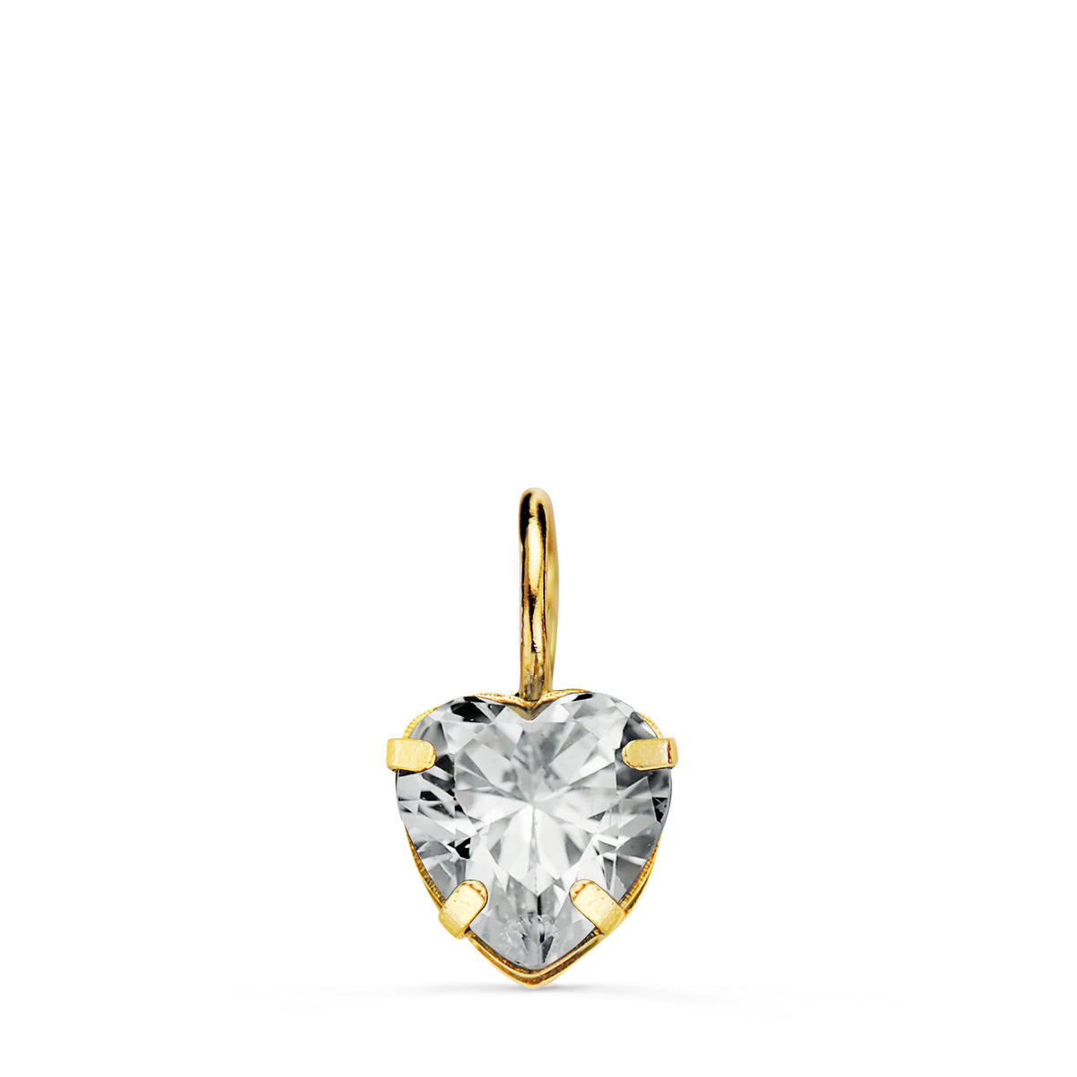 Colgante circonita Corazon con Cuatro Garras. Medida: 6 x 6 mm de oro amarillo 18K