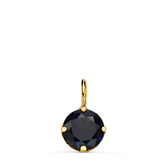 Colgante Redondo con Piedra Color Azul. Medida: 6 mm. de oro amarillo 18K