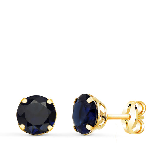 Pendientes Redondos Piedra Azul 6 mm. de oro amarillo 18K