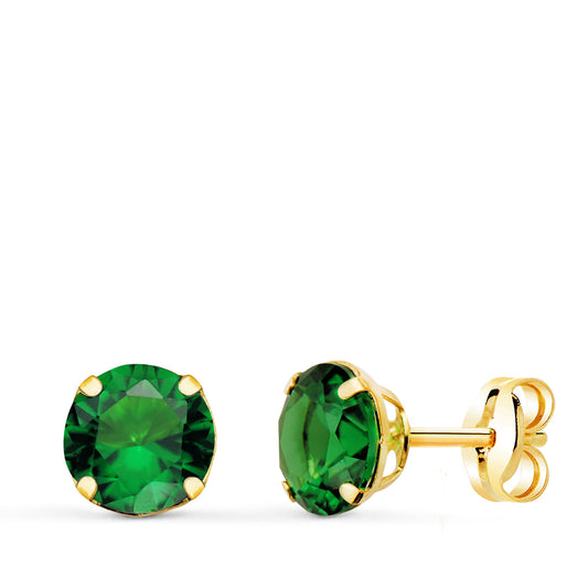 Pendientes Redondos Piedra Verde 6 mm. de oro amarillo 18K