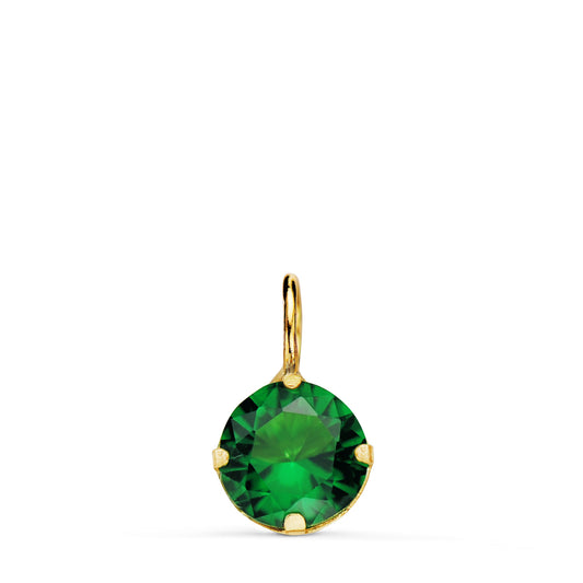 Colgante Redondo con Piedra Color Verde. Medida: 6 mm. de oro amarillo 18K