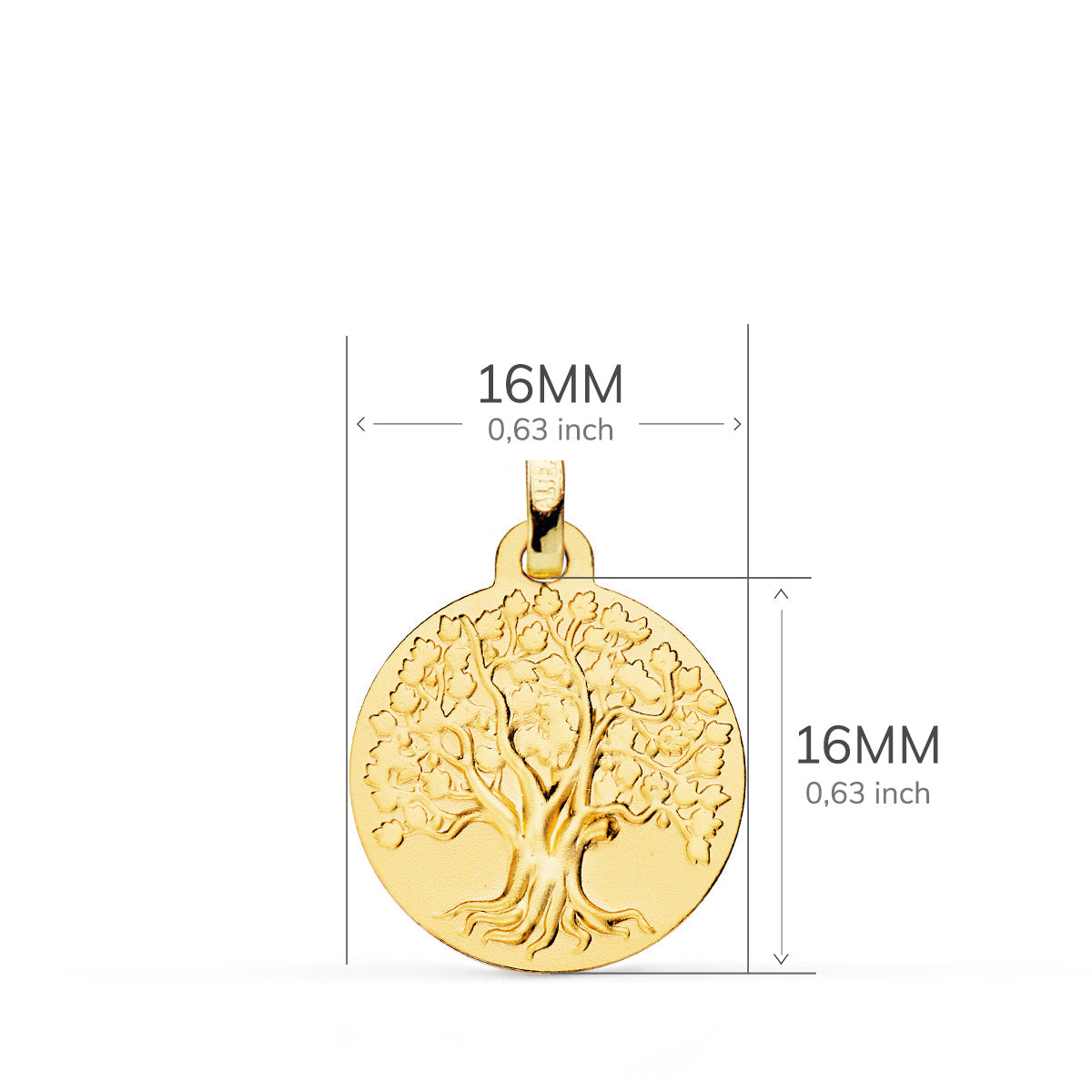 Medalla Arbol de la Vida Matizada 16 mm de oro amarillo 18K