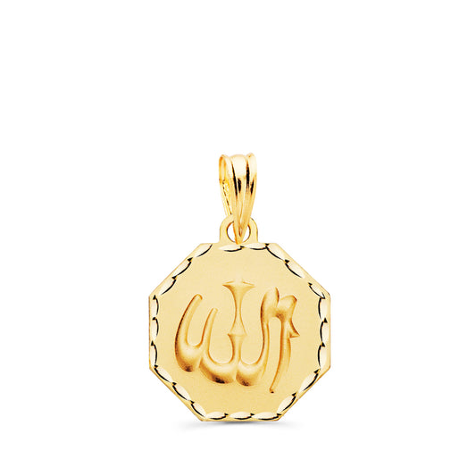 18K MEDALLA ORO AMARILLO ALA ES GRANDE OCTOGONO TALLADA Y MATIZADA 15X15 MM