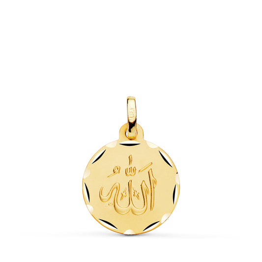 Medalla Alá Es Grande Tallada y Matizada 16 mm de oro amarillo 18K