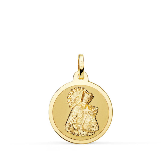 18K MEDALLA ORO AMARILLO VIRGEN DE LOS DESAMPARADOS BRILLO 20 MM