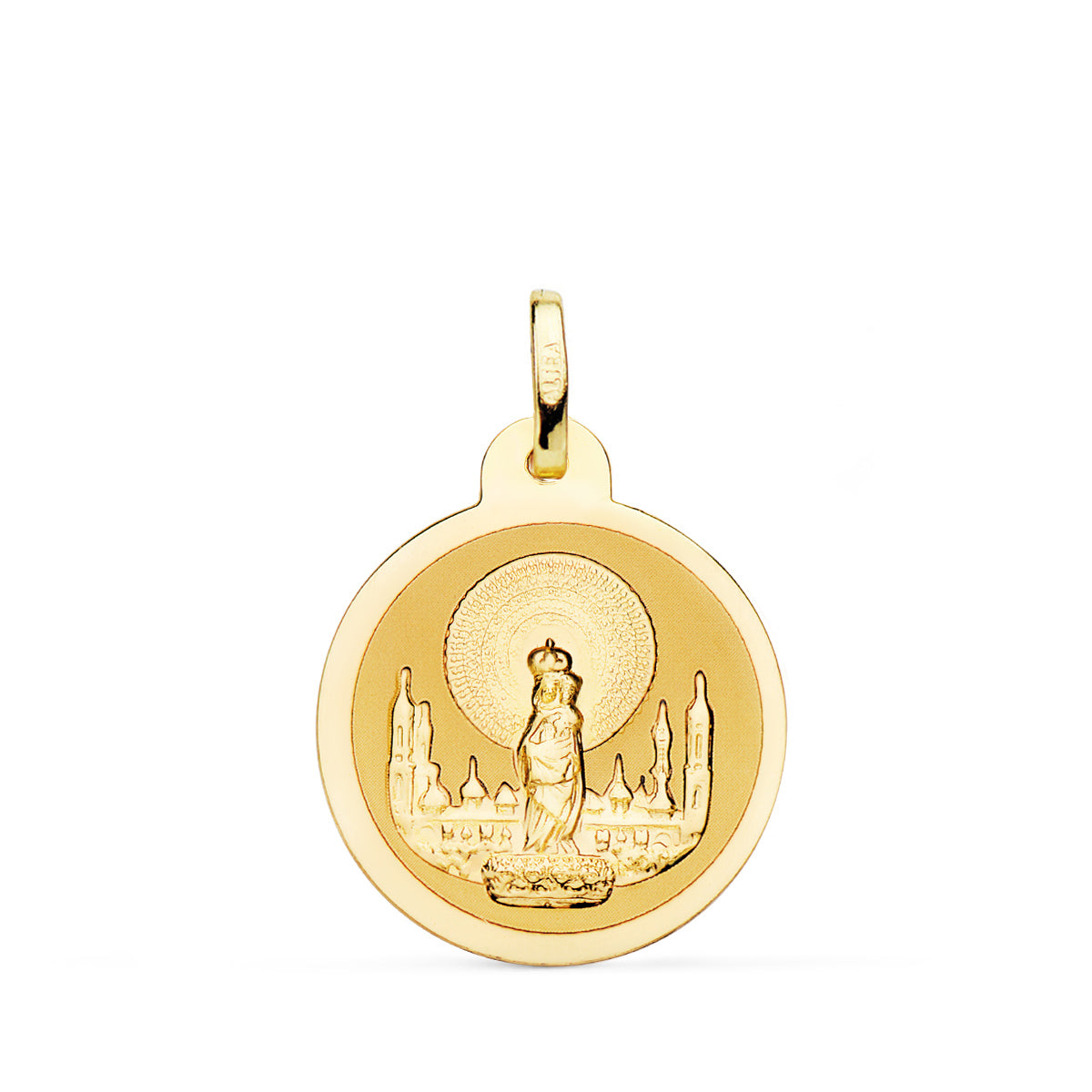 Medalla Virgen Pilar en Brillo 20 mm de oro amarillo 18K