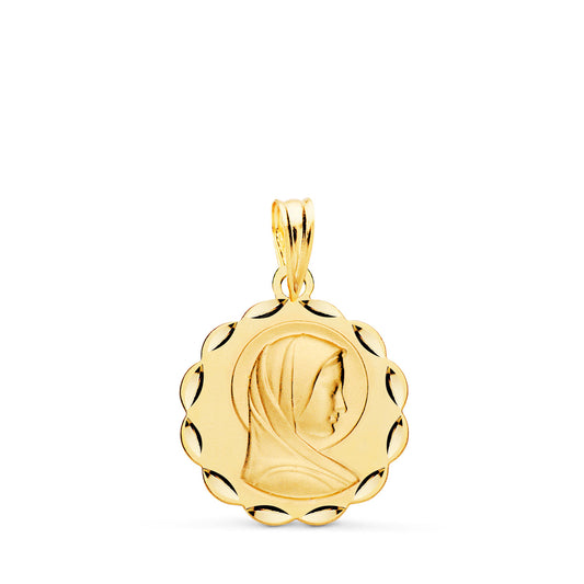 Medalla Virgen Maria Matizada y Tallada 17 mm de oro amarillo 18K