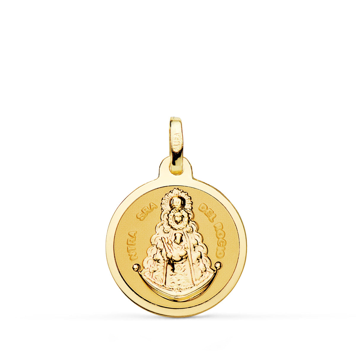 Medalla Virgen del Rocio Brillo 18 mm de oro amarillo 18K