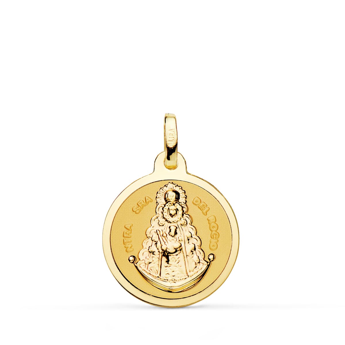 18K MEDALLA ORO AMARILLO VIRGEN DEL ROCIO BRILLO 18 MM