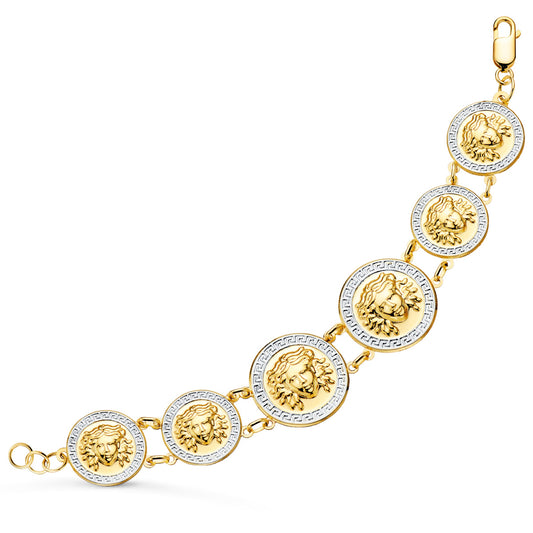 Pulsera Bicolor con Medusas de 25 y 20 mm en Brillo Largo 20,5 cm 18K