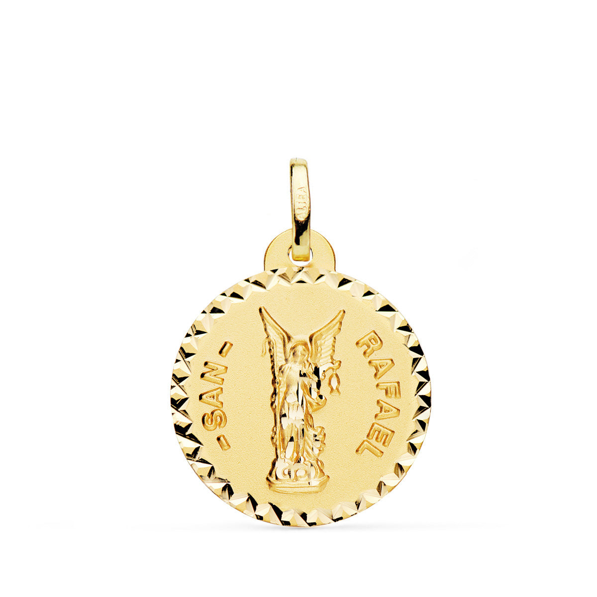 Medalla San Rafael Tallada 20 mm de oro amarillo 18K
