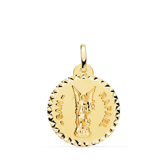 Medalla San Rafael Tallada 20 mm de oro amarillo 18K