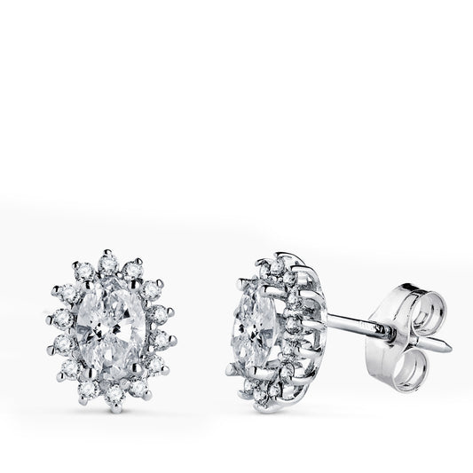 Pendientes Diamantes Laboratorio Oval y 28 Diamantes 0,28 Qtes - 2 Ovales 1,1 Qtes G-vs2. 10 x 8 mm. de oro blanco 18K