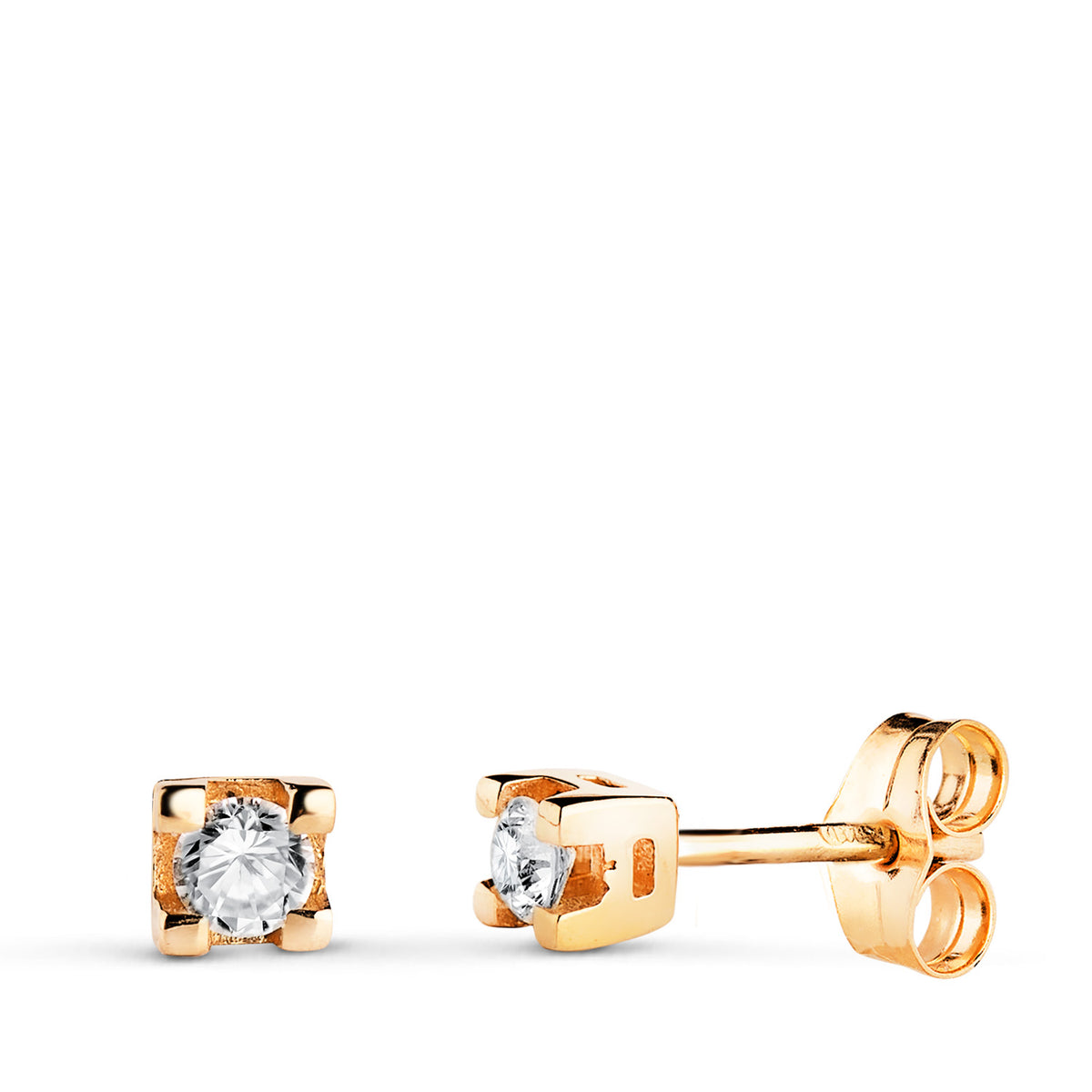 Pendientes Diamantes Laboratorio Talla Brillante 2,75 mm 0,20 Qts Vs2-g. Medida: 3,5 x 3,5 mm. presión de oro amarillo 18K