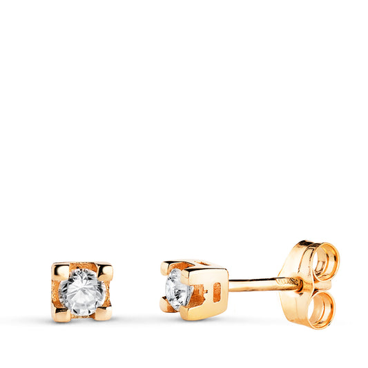 Pendientes Diamantes Laboratorio Talla Brillante 2,75 mm 0,20 Qts Vs2-g. Medida: 3,5 x 3,5 mm. presión de oro amarillo 18K