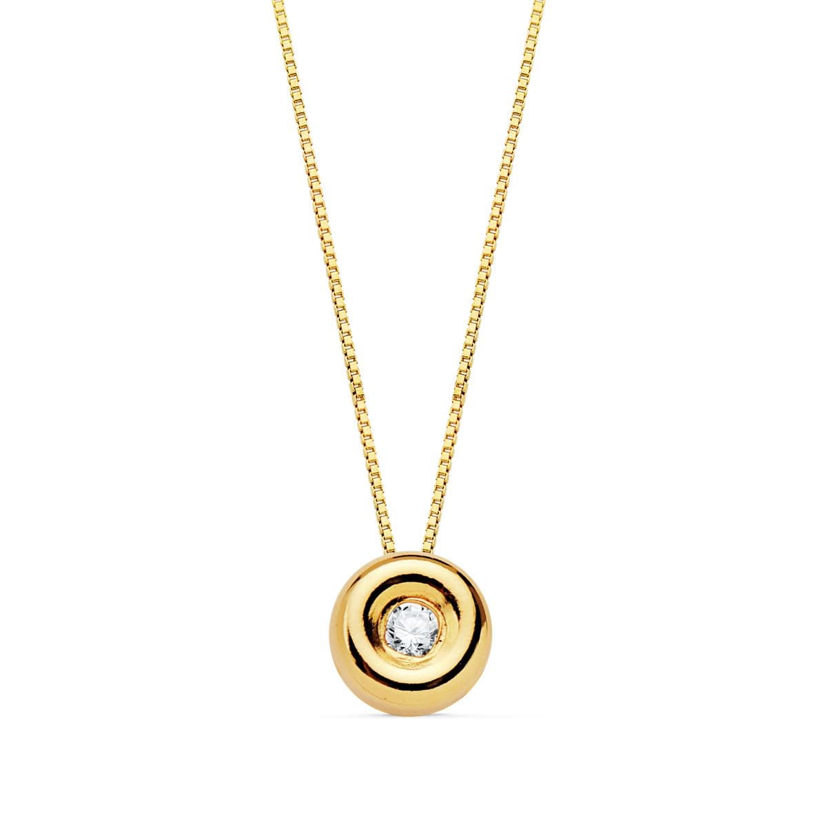 18K GARGANTILLA ORO AMARILLO CHATON 5,5 MM DIAMANTE 1.70MM 0,020 QTS. G-VS2. CADENA 42CM